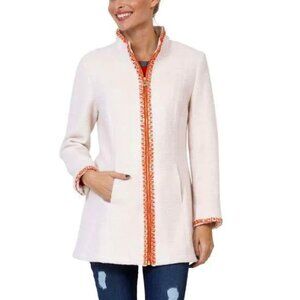 Sail to Sable Hand-Embroidered Boucle Zip Coat in Creme (size L)